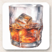 WATERVERF WHISKEY OP DE ROTSEN BIER ONDERZETTER (Voorkant)