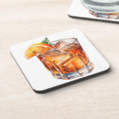 WATERVERF WHISKEY OP DE ROTSEN BIER ONDERZETTER (Linkerzijde)