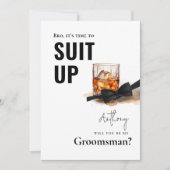 Waterverf Whiskey Tuxedo Suit Up Groomsman Kaart (Voorkant)