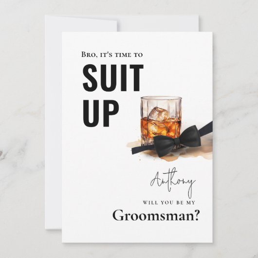 Waterverf Whiskey Tuxedo Suit Up Groomsman Kaart (Voorkant)