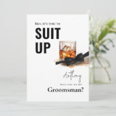 Waterverf Whiskey Tuxedo Suit Up Groomsman Kaart (Staand voorkant)