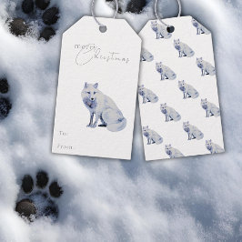 Waterverf White Arctic Fox Christmas Cadeaulabel