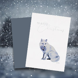 Waterverf White Arctic Fox Christmas Folie Feestdagenkaart