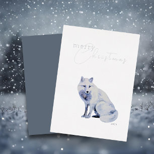 Waterverf White Arctic Fox Christmas Folie Feestdagenkaart