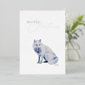 Waterverf White Arctic Fox Christmas Folie Feestdagenkaart (Staand Voorkant)