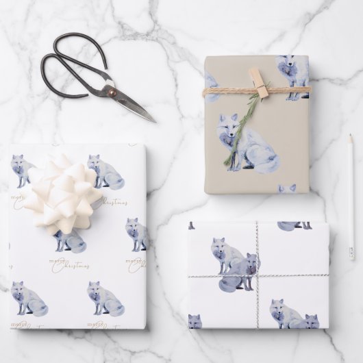 Waterverf White Arctic Fox Christmas Inpakpapier Vel (Voorkant)