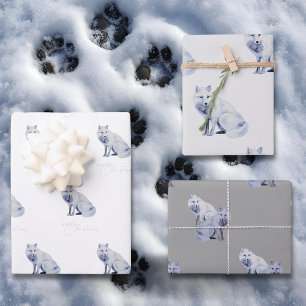 Waterverf White Arctic Fox Christmas Inpakpapier Vel