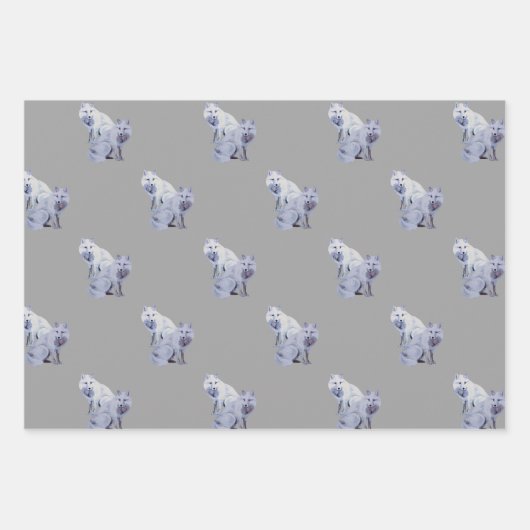 Waterverf White Arctic Fox Christmas Inpakpapier Vel (Voorkant 3)