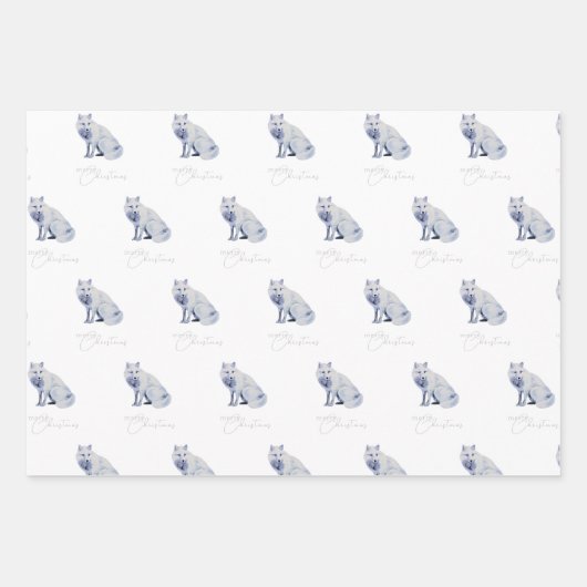 Waterverf White Arctic Fox Christmas Inpakpapier Vel (Voorkant)