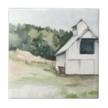 Waterverf White Barn Tegeltje<br><div class="desc">Waterverf Barn III van Jennifer Paxton Parker. Hij is uitgerust met een witte schuur in een veld met bomen.</div>