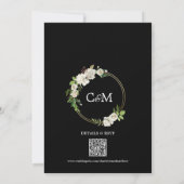 Waterverf White Black Floral Wedding Invitation Kaart (Achterkant)