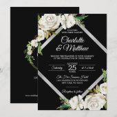 Waterverf White Black Floral Wedding Invitation Kaart (Voorkant / Achterkant)