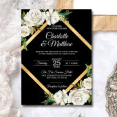 Waterverf White Black Gold Floral Wedding Kaart
