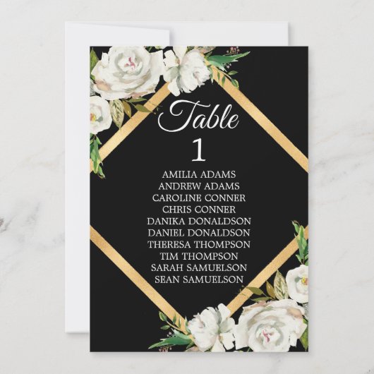 Waterverf White Black Gold Floral Wedding Kaart (Achterkant)