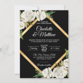 Waterverf White Black Gold Floral Wedding Kaart (Voorkant)