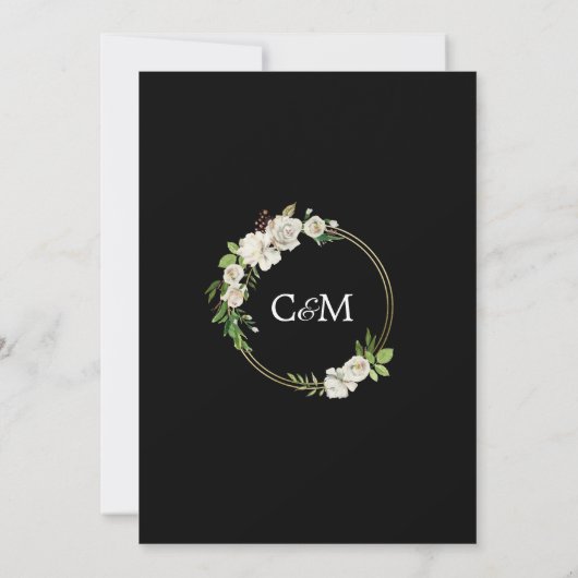 Waterverf White Black Gold Floral Wedding QR code Kaart (Achterkant)