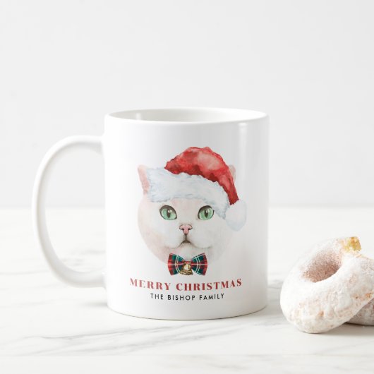 Waterverf White British Shorthair Cat Kerstmis Koffiemok (Met donut)