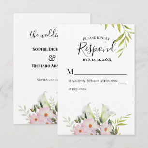 Waterverf White Calla Lilies Wedding RSVP-kaart RSVP Kaartje