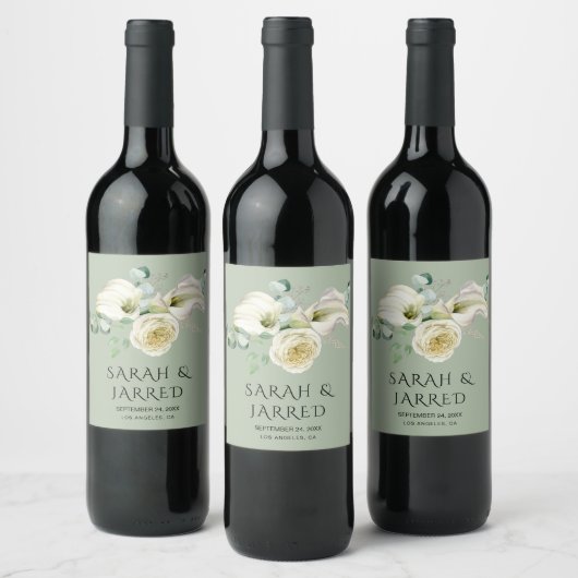 Waterverf White Calla Lilies Wijn Etiket (Flessen)