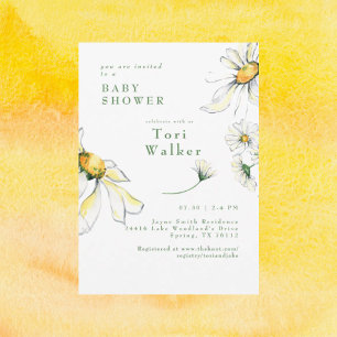 Waterverf White Daisies Baby shower Kaart