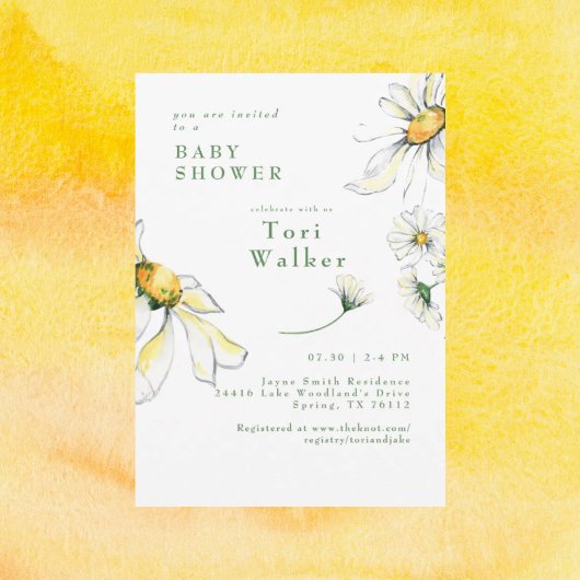 Waterverf White Daisies Baby shower Kaart