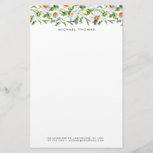 Waterverf White Daisy & Foliage Bloemen Briefpapier