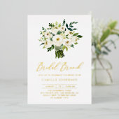 Waterverf White Floral Bouquet Bridal Brunch Folie Uitnodiging (Staand Voorkant)