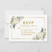 Waterverf White Floral Dusty Blue Gold RSVP Kaartje (Voorkant)