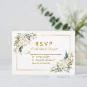 Waterverf White Floral Dusty Blue Gold RSVP Kaartje (Staand voorkant)