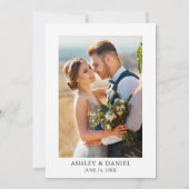 Waterverf White Floral Dusty Blue Photo Wedding Kaart (Achterkant)