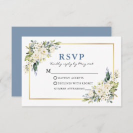 Waterverf White Floral Dusty Blue RSVP Kaartje