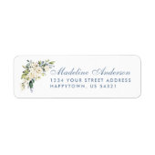 Waterverf White Floral Dusty Blue Wedding Etiket (Voorkant)