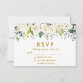 Waterverf White Floral Dusty Blue Wedding Gold RSVP Kaartje (Voorkant)