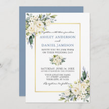 Waterverf White Floral Dusty Blue Wedding