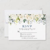 Waterverf White Floral Dusty Blue Wedding RSVP Kaartje (Voorkant)