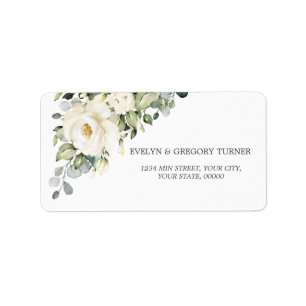 Waterverf White Floral Eucalyptus Foliage Wedding Etiket
