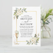 Waterverf White Floral Glass Wedding Sage Green Kaart (Staand voorkant)