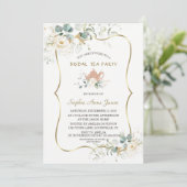 Waterverf White Floral Gold Bridal Tea Party Kaart (Staand voorkant)