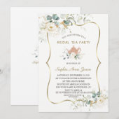 Waterverf White Floral Gold Bridal Tea Party Kaart (Voorkant / Achterkant)