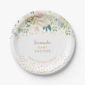 Waterverf White Floral + Gold confetti Papieren Bordje (Voorkant)