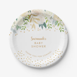 Waterverf White Floral + Gold confetti Papieren Bordje