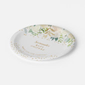 Waterverf White Floral + Gold confetti Papieren Bordje (Gekanteld)