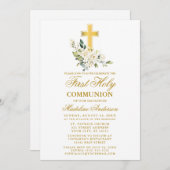 Waterverf White Floral Gold Cross First Community Kaart (Voorkant / Achterkant)