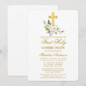 Waterverf White Floral Gold Cross First Community Kaart (Voorkant / Achterkant)