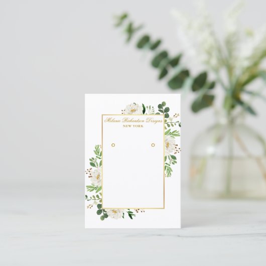 Waterverf White Floral Gold Earring Display Card Visitekaartje (Staand voorkant)