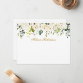 Waterverf White Floral Gold gepersonaliseerd Notitiekaartje (Voorkant / Achterkant in situ)