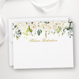 Waterverf White Floral Gold gepersonaliseerd Notitiekaartje