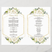 Waterverf White Floral Gold Lijst Wedding Program Flyer (Achterkant)