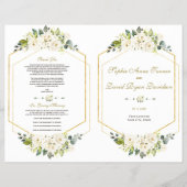 Waterverf White Floral Gold Lijst Wedding Program Flyer (Voorkant)