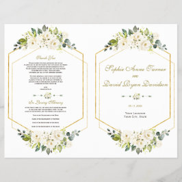 Waterverf White Floral Gold Lijst Wedding Program Flyer